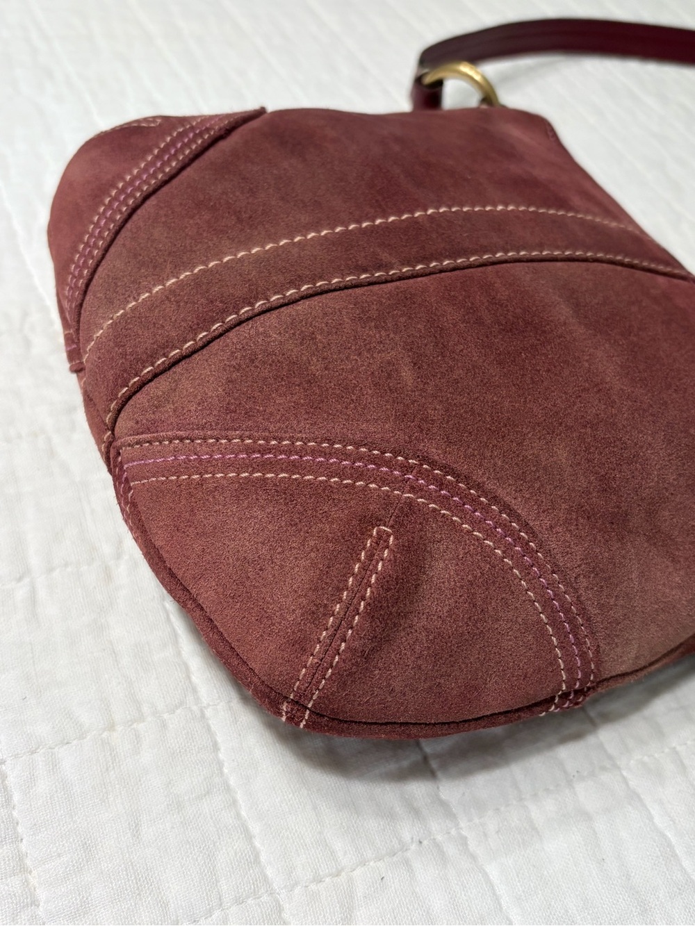 Vintage Coach Soho Suede Swing Pack Crossbody Bag in Wine/Burgundy Color - Picture 9 of 16